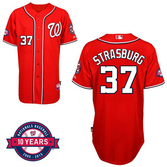 Washington Nationals #37 Stephen Strasburg Red Alternate 10th Anniversary Authentic Cool Base Jersey Washington Nationals #37 Stephen Strasburg Red Alternate 10th Anniversary Authentic Cool Base Jersey