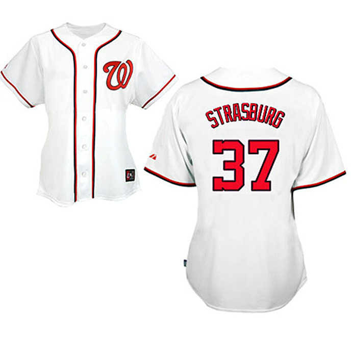 Women - Washington Nationals #37 Stephen Strasburg White Fashion Jersey