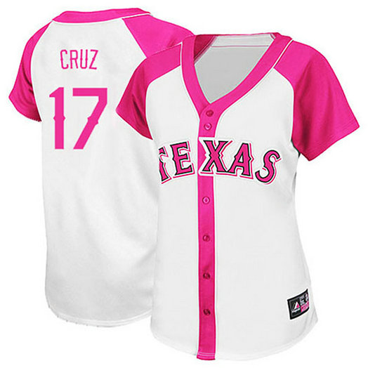 Women - Texas Rangers #17 Nelson Cruz White/Pink Splash Fashion Jersey Women - Texas Rangers #17 Nelson Cruz White/Pink Splash Fashion Jersey