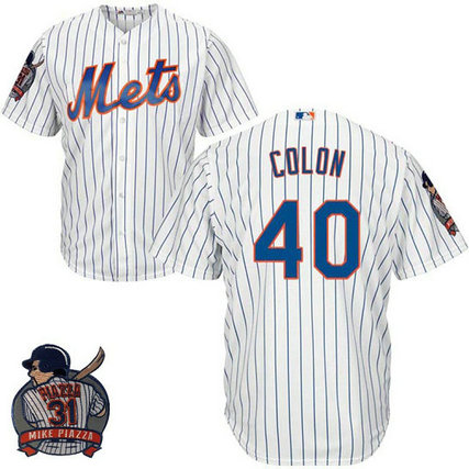 New York Mets #40 Bartolo Colon White Cool Base Jersey with Piazza Patch New York Mets #40 Bartolo Colon White Cool Base Jersey with Piazza Patch