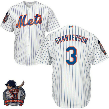 New York Mets #3 Curtis Granderson White Cool Base Jersey with Piazza Patch New York Mets #3 Curtis Granderson White Cool Base Jersey with Piazza Patch