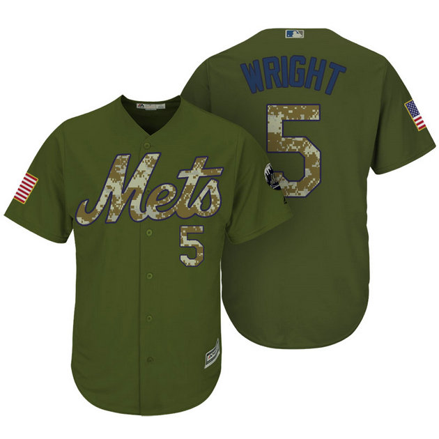 New York Mets #5 David Wright Camo Olive Salute Official Cool Base Jersey
