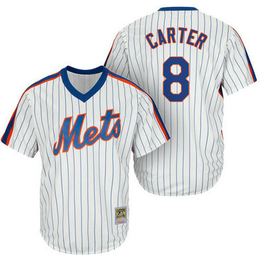 New York Mets Gary Carter #8 White Cooperstown Cool Base Collection Player Jersey