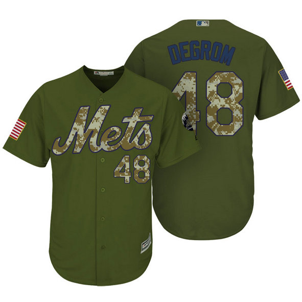 New York Mets #48 Jacob deGrom Camo Olive Salute Official Cool Base Jersey