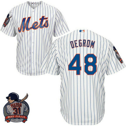 New York Mets #48 Jacob deGrom White Cool Base Jersey with Piazza Patch