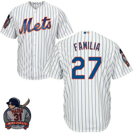 New York Mets #27 Jeurys Familia White Cool Base Jersey with Piazza Patch New York Mets #27 Jeurys Familia White Cool Base Jersey with Piazza Patch