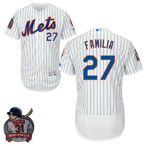 New York Mets #27 Jeurys Familia White Flex Base Jersey with Piazza Patch New York Mets #27 Jeurys Familia White Flex Base Jersey with Piazza Patch