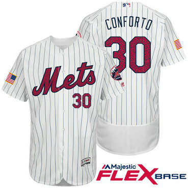 New York Mets #30 Michael Conforto White Stars & Stripes 2016 Independence Day Flex Base Jersey