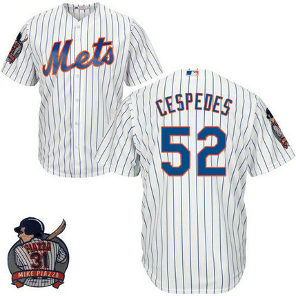 New York Mets #52 Yoenis Cespedes White Cool Base Jersey with Piazza Patch New York Mets #52 Yoenis Cespedes White Cool Base Jersey with Piazza Patch