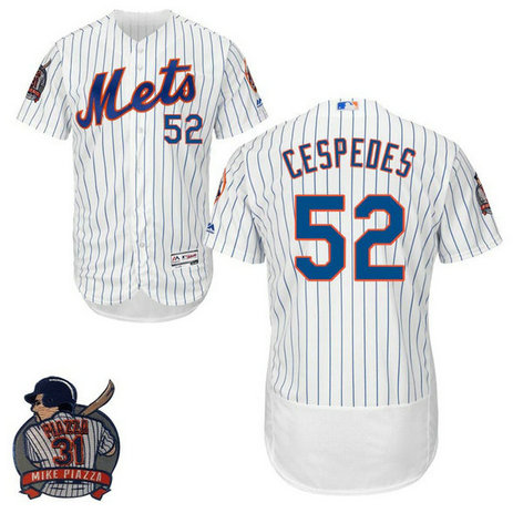 New York Mets #52 Yoenis Cespedes White Flex Base Jersey with Piazza Patch New York Mets #52 Yoenis Cespedes White Flex Base Jersey with Piazza Patch