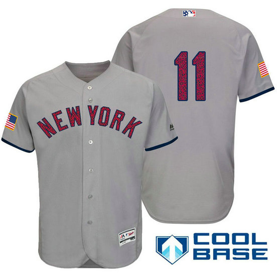 New York Yankees #11 Brett Gardner Grey Stars & Stripes 2016 Independence Day Cool Base Jersey