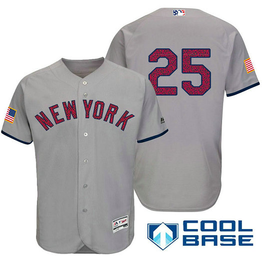 New York Yankees #25 Mark Teixeira Grey Stars & Stripes 2016 Independence Day Cool Base Jersey