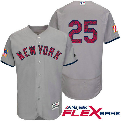 New York Yankees #25 Mark Teixeira Grey Stars & Stripes 2016 Independence Day Flex Base Jersey
