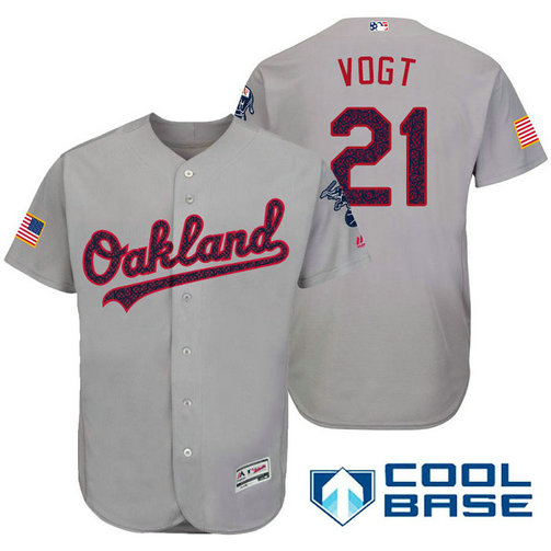 Oakland Athletics #21 Stephen Vogt Grey Stars & Stripes 2016 Independence Day Cool Base Jersey