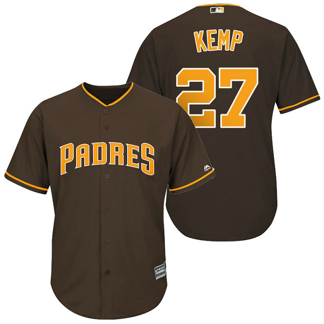 San Diego Padres #27 Matt Kemp Brown Cool Base Jersey San Diego Padres #27 Matt Kemp Brown Cool Base Jersey