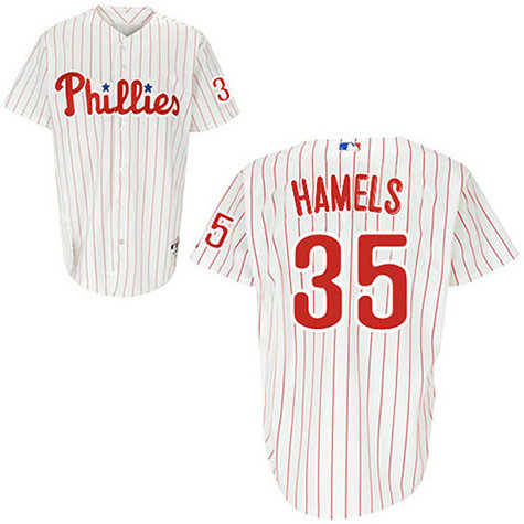 Philadelphia Phillies #35 Cole Hamels White Red Strip Home Jersey