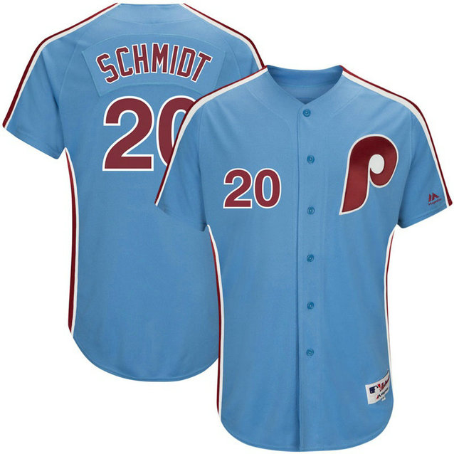 Philadelphia Phillies #20 Mike Schmidt Light Blue 1982 Throwback Turn Back the Clock Authentic Player Jersey