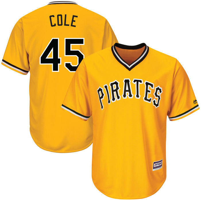 Pittsburgh Pirates Gerrit Cole #45 Gold Official Throwback Cool Base Jersey