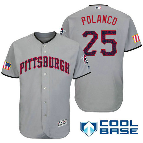 Pittsburgh Pirates #25 Gregory Polanco Grey Stars & Stripes 2016 Independence Day Cool Base Jersey Pittsburgh Pirates #25 Gregory Polanco Grey Stars & Stripes 2016 Independence Day Cool Base Jersey
