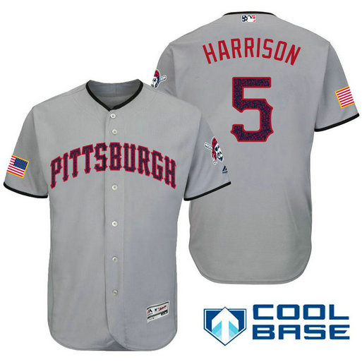 Pittsburgh Pirates #5 Josh Harrison Grey Stars & Stripes 2016 Independence Day Cool Base Jersey Pittsburgh Pirates #5 Josh Harrison Grey Stars & Stripes 2016 Independence Day Cool Base Jersey