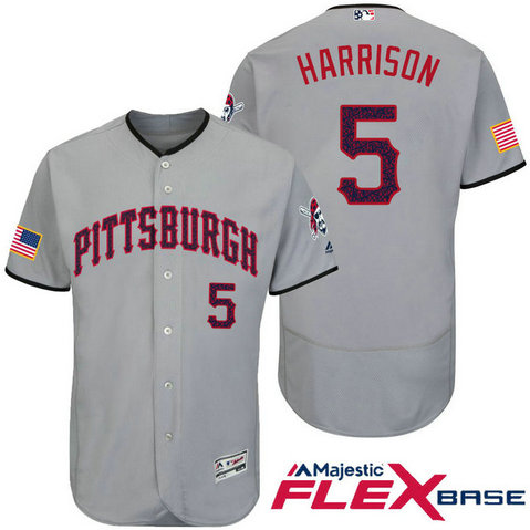 Pittsburgh Pirates #5 Josh Harrison Grey Stars & Stripes 2016 Independence Day Flex Base Jersey Pittsburgh Pirates #5 Josh Harrison Grey Stars & Stripes 2016 Independence Day Flex Base Jersey