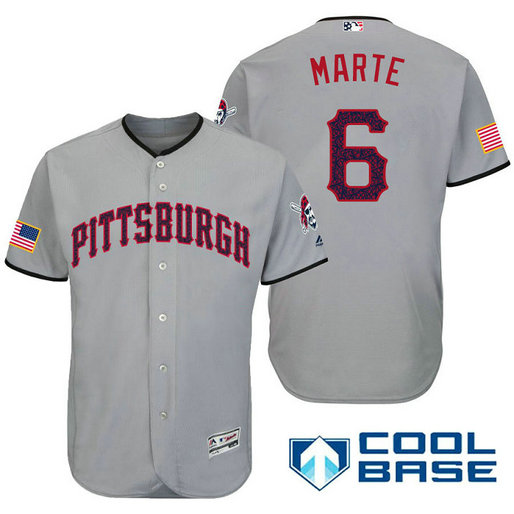 Pittsburgh Pirates #6 Starling Marte Grey Stars & Stripes 2016 Independence Day Cool Base Jersey
