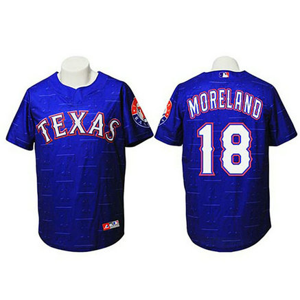 Texas Rangers #18 Mitch Moreland Authentic Watermark Fashion Navy Jersey