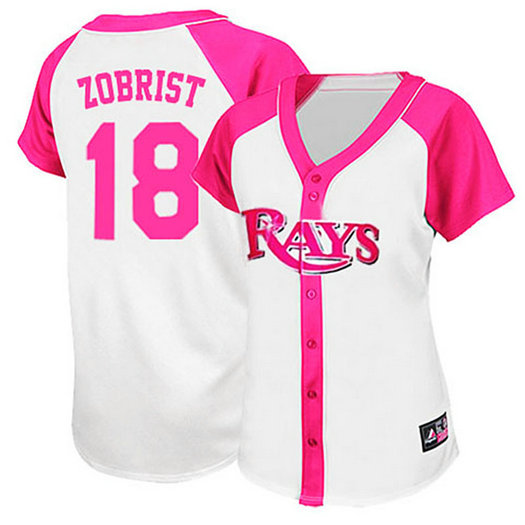 Women - Tampa Bay Rays #18 Ben Zobrist White/Pink Splash Fashion Jersey