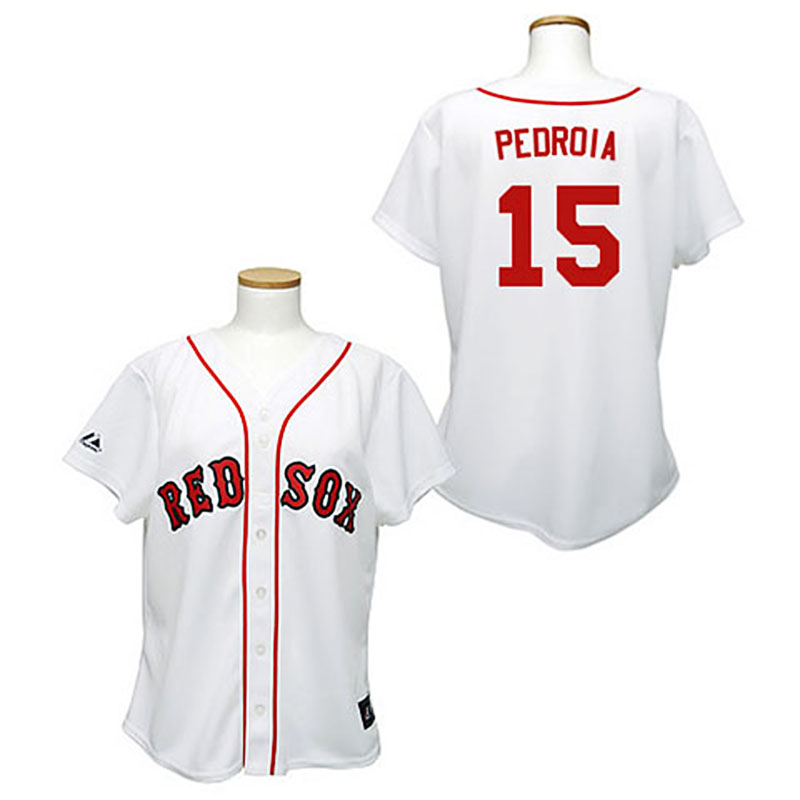 Boston Red Sox #15 Dustin Pedroia White WoFashion Jersey Boston Red Sox #15 Dustin Pedroia White WoFashion Jersey