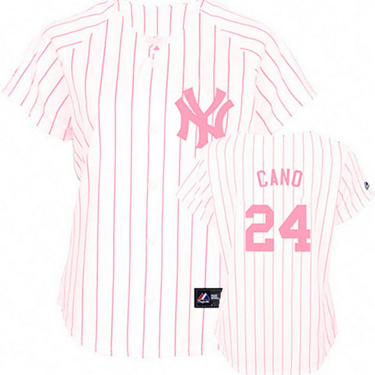 Women - New York Yankees #24 Robinson Cano White(Pink Strip)Fashion Jersey Women - New York Yankees #24 Robinson Cano White(Pink Strip)Fashion Jersey