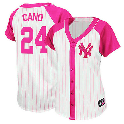 Women - New York Yankees #24 Robinson Cano White/Pink Splash Fashion Jersey Women - New York Yankees #24 Robinson Cano White/Pink Splash Fashion Jersey