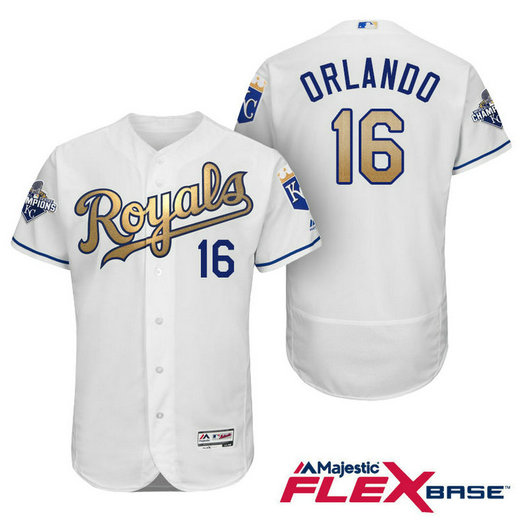 Paulo Orlando #16 Kansas City Royals White Champions Gold Program Flexbase Authentic Player Jersey Paulo Orlando #16 Kansas City Royals White Champions Gold Program Flexbase Authentic Player Jersey