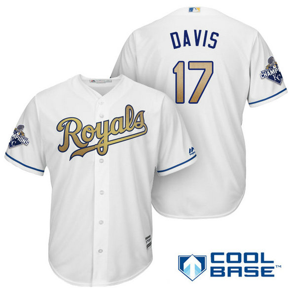 Wade Davis #17 Kansas City Royals White Champions Gold Program Cool Base Jersey