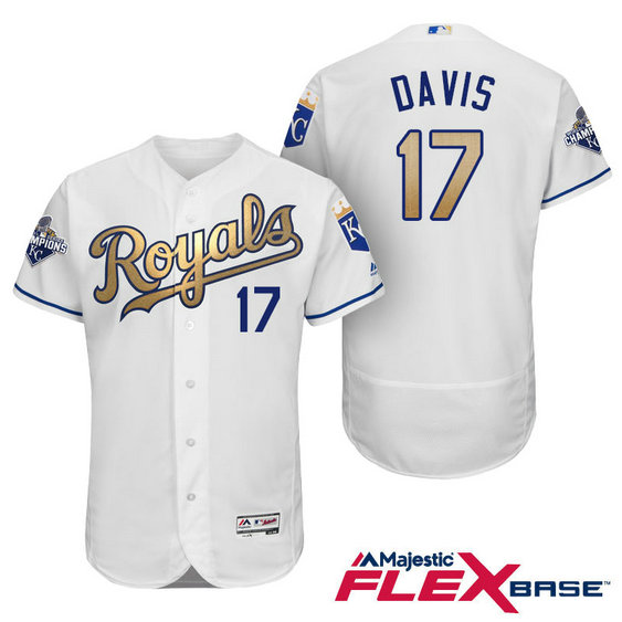 Wade Davis #17 Kansas City Royals White Champions Gold Program Flexbase Authentic Player Jersey