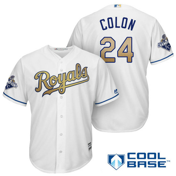 Christian Colon #24 Kansas City Royals White Champions Gold Program Cool Base Jersey Christian Colon #24 Kansas City Royals White Champions Gold Program Cool Base Jersey