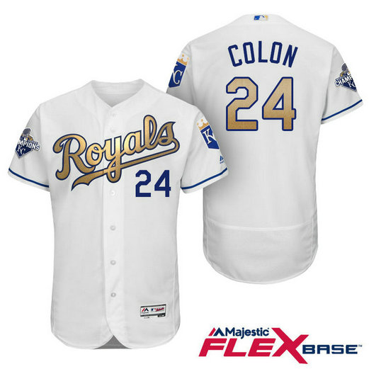 Christian Colon #24 Kansas City Royals White Champions Gold Program Flexbase Authentic Player Jersey Christian Colon #24 Kansas City Royals White Champions Gold Program Flexbase Authentic Player Jersey