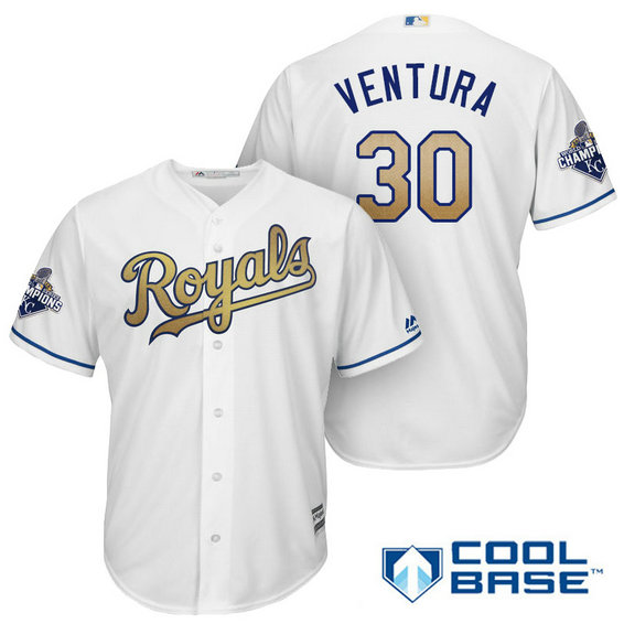 Yordano Ventura #30 Kansas City Royals White Champions Gold Program Cool Base Jersey