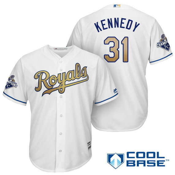 Ian Kennedy #31 Kansas City Royals White Champions Gold Program Cool Base Jersey Ian Kennedy #31 Kansas City Royals White Champions Gold Program Cool Base Jersey