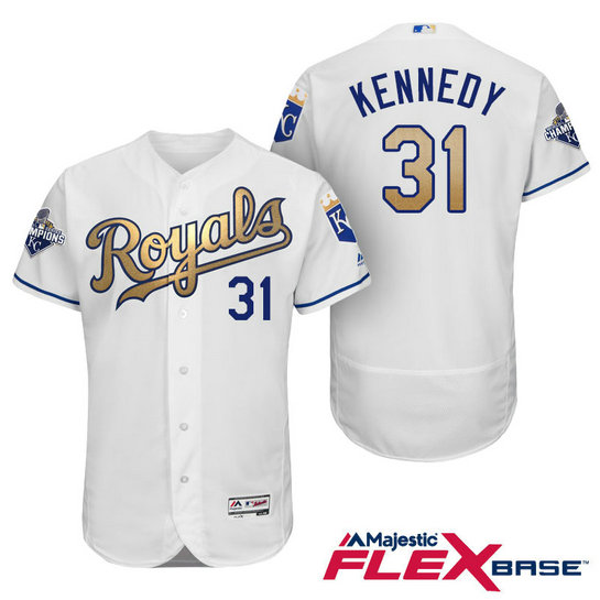 Ian Kennedy #31 Kansas City Royals White Champions Gold Program Flexbase Authentic Player Jersey Ian Kennedy #31 Kansas City Royals White Champions Gold Program Flexbase Authentic Player Jersey