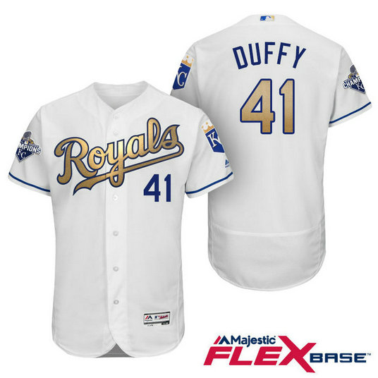 Danny Duffy #41 Kansas City Royals White Champions Gold Program Flexbase Authentic Player Jersey Danny Duffy #41 Kansas City Royals White Champions Gold Program Flexbase Authentic Player Jersey