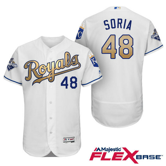 Joakim Soria #48 Kansas City Royals White Champions Gold Program Flexbase Authentic Player Jersey Joakim Soria #48 Kansas City Royals White Champions Gold Program Flexbase Authentic Player Jersey