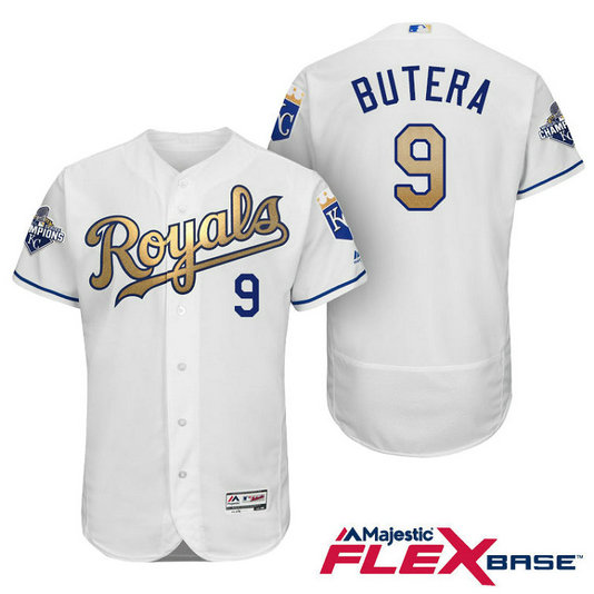 Drew Butera #9 Kansas City Royals White Champions Gold Program Flexbase Authentic Player Jersey