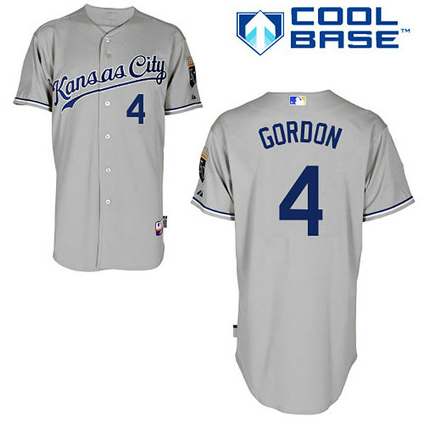 Kansas City Royals #4 Alex Gordon Grey Away Cool Base Jersey Kansas City Royals #4 Alex Gordon Grey Away Cool Base Jersey