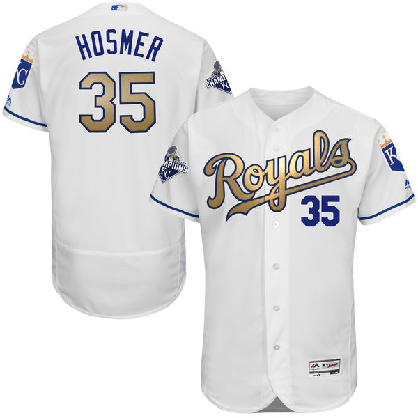 Eric Hosmer #35 Kansas City Royals White World Series Champions Gold Program Flexbase Authentic Collection Player Jersey