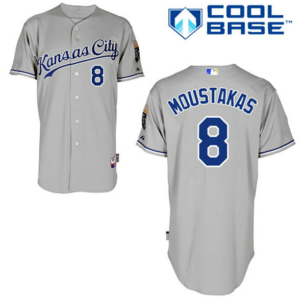 Kansas City Royals #8 Mike Moustakas Grey Away Cool Base Jersey Kansas City Royals #8 Mike Moustakas Grey Away Cool Base Jersey