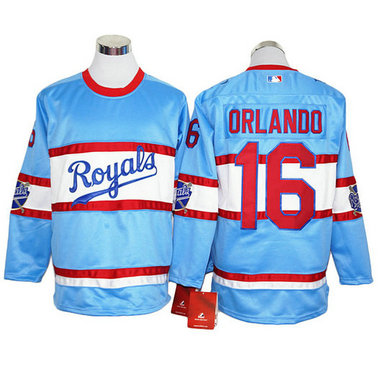 Kansas City Royals Paulo Orlando #16 Blue long sleeve Block Jersey Kansas City Royals Paulo Orlando #16 Blue long sleeve Block Jersey