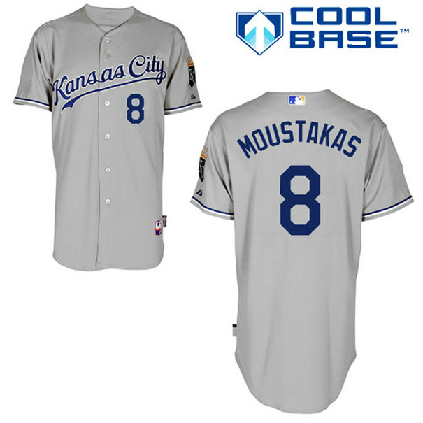 Kansas City Royals #8 Mike Moustakas Authentic Grey Away Cool Base Jersey