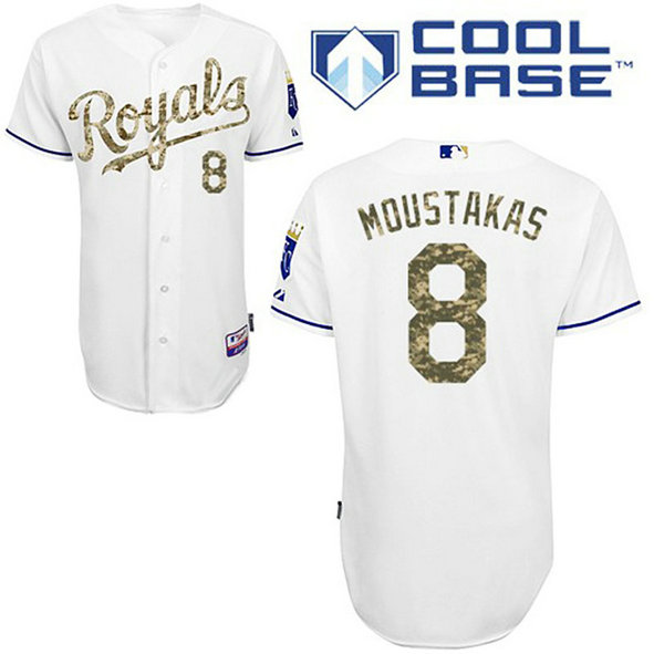 Kansas City Royals #8 Mike Moustakas Authentic White USMC Cool Base Jersey Kansas City Royals #8 Mike Moustakas Authentic White USMC Cool Base Jersey