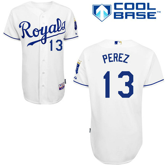 Kansas City Royals #13 Salvador Perez Authentic White Home Cool Base Jersey