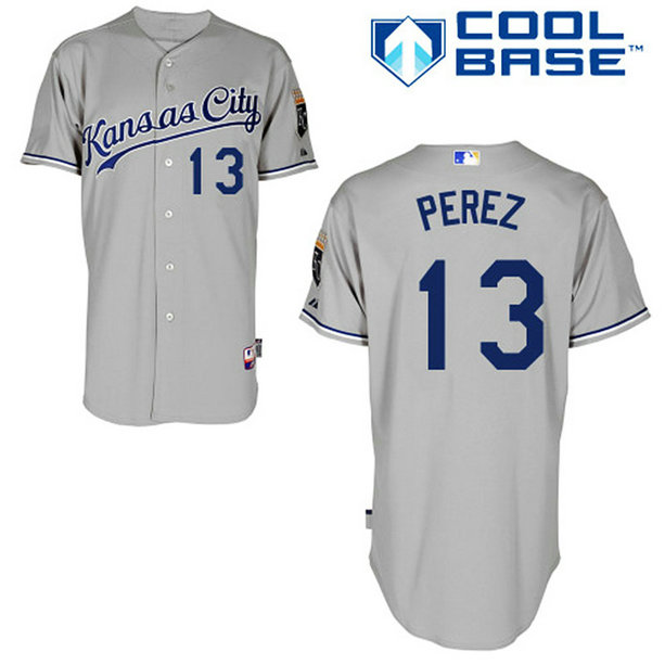 Kansas City Royals #13 Salvador Perez Authentic Grey Away Cool Base Jersey